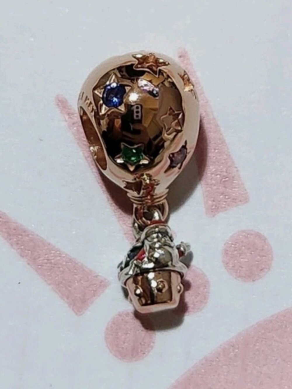 New Pandora Silver & Rose Gold-Plated Hot Air Balloon Santa Claus Charm